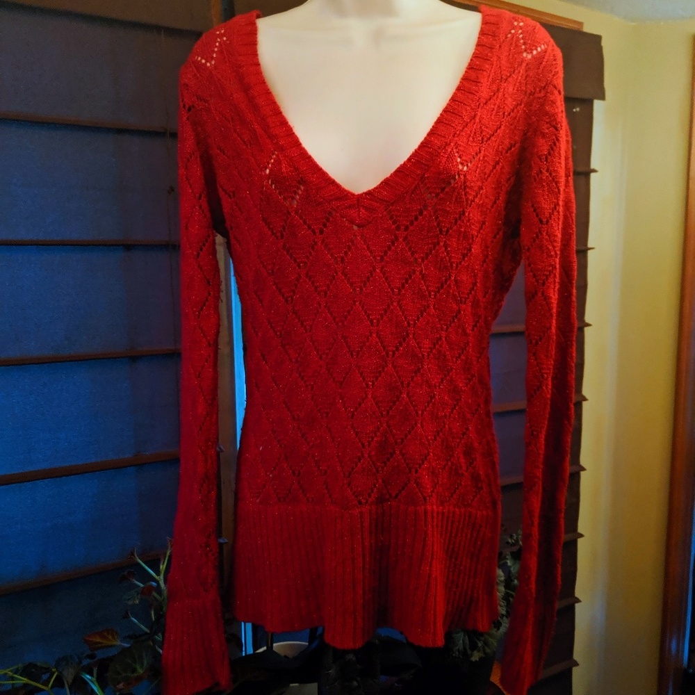 SALE 3 FOR $20 red sparkly long cut sweater size m